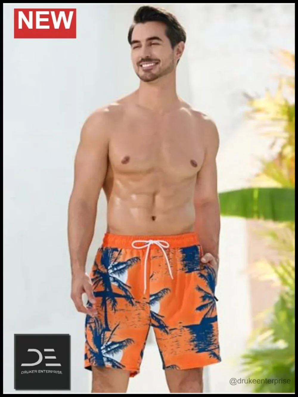 Men's Swim Trunks with Compression Liner and Zipper Pockets